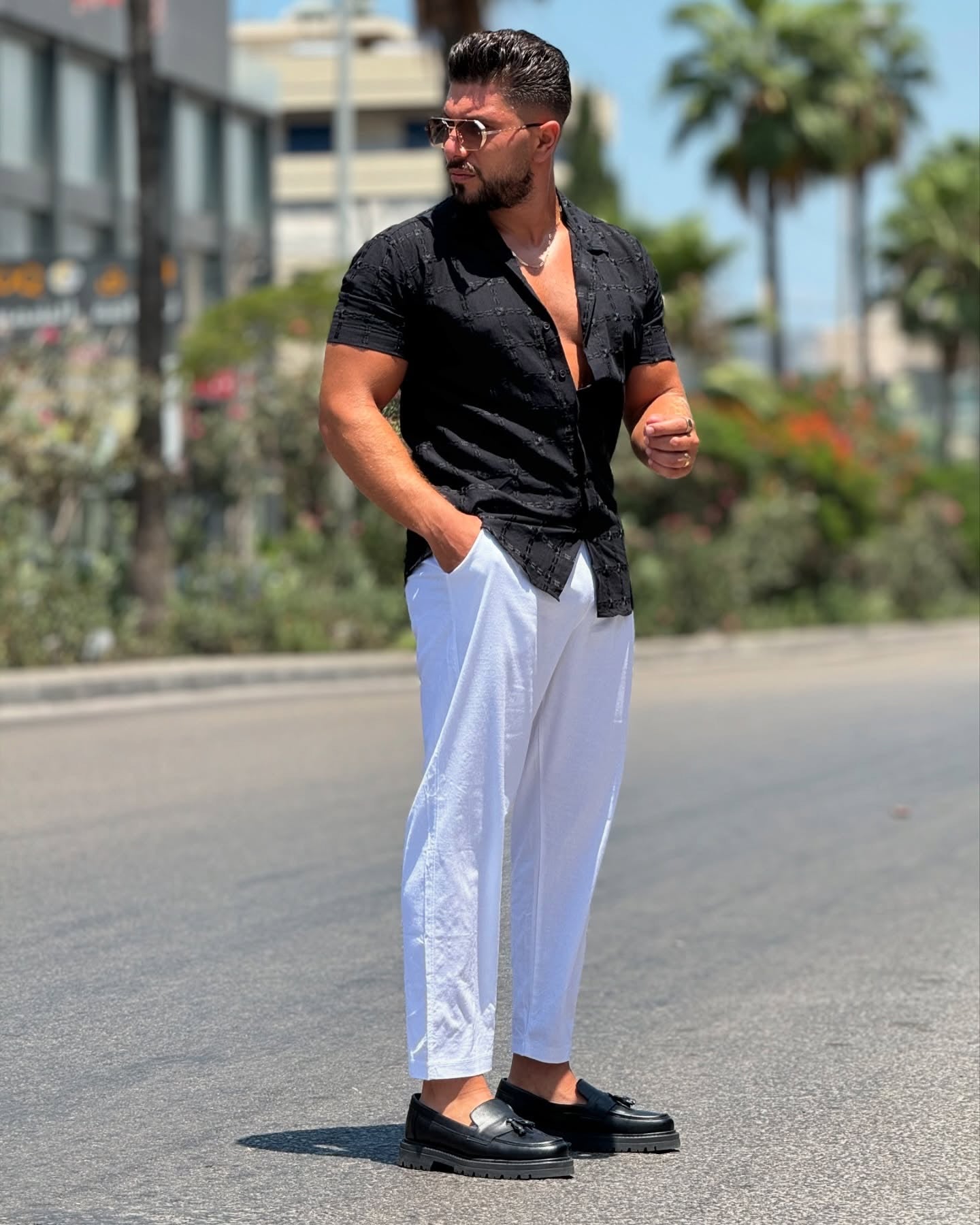 Patterned Black Shirt