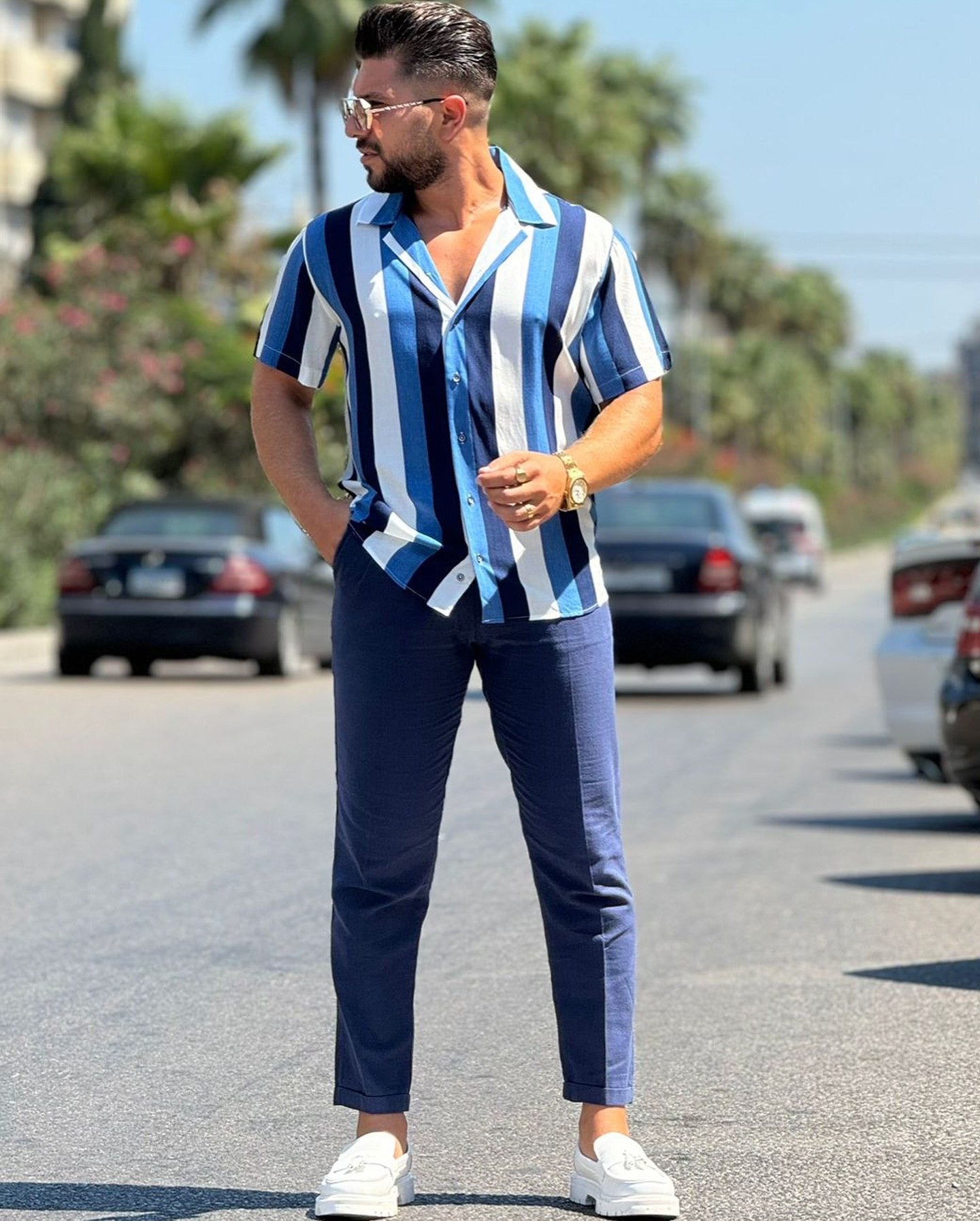 Striped Blue , Navy & White Shirt