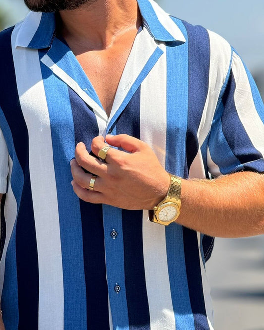 Striped Blue , Navy & White Shirt