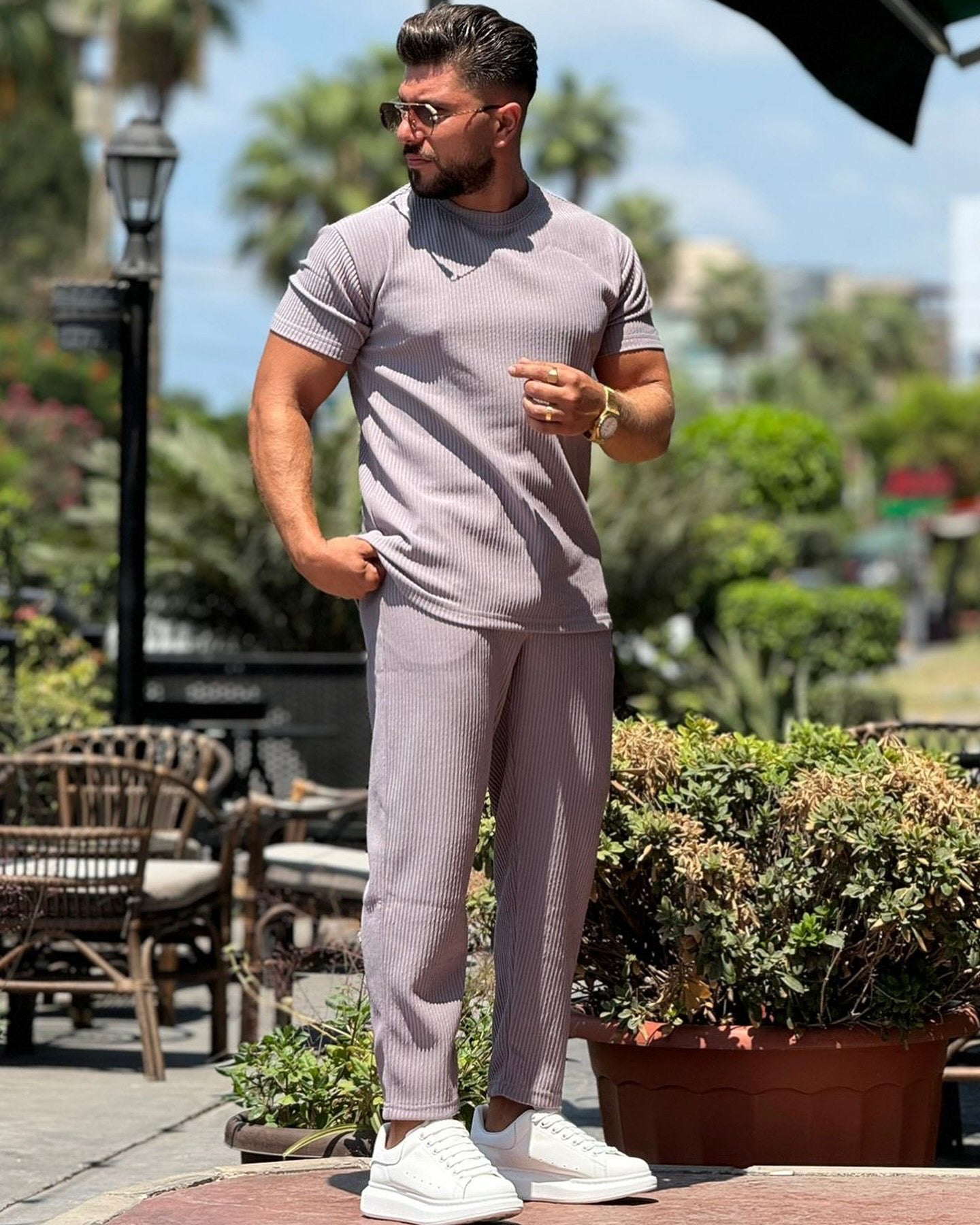 Grey Round Neck Set