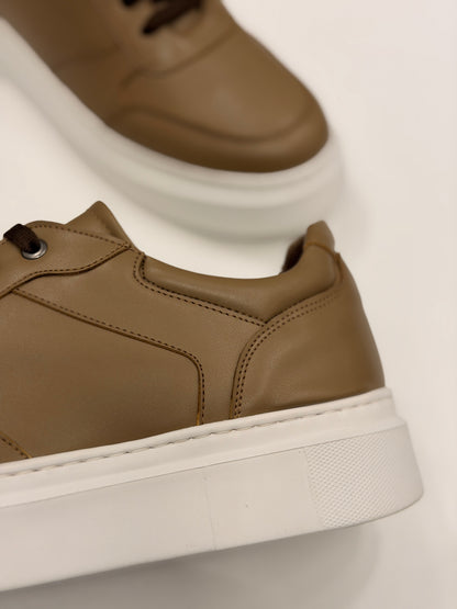 Light Brown Ozero Leather Sneaker With White Sole