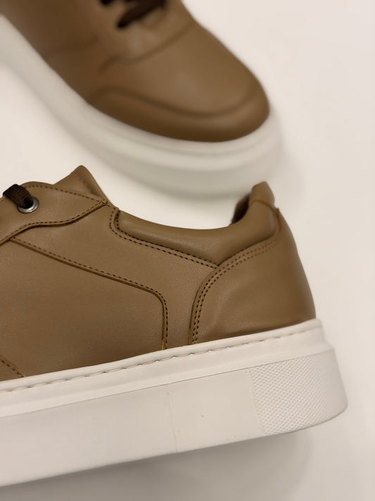 Light Brown Ozero Leather Sneaker With White Sole