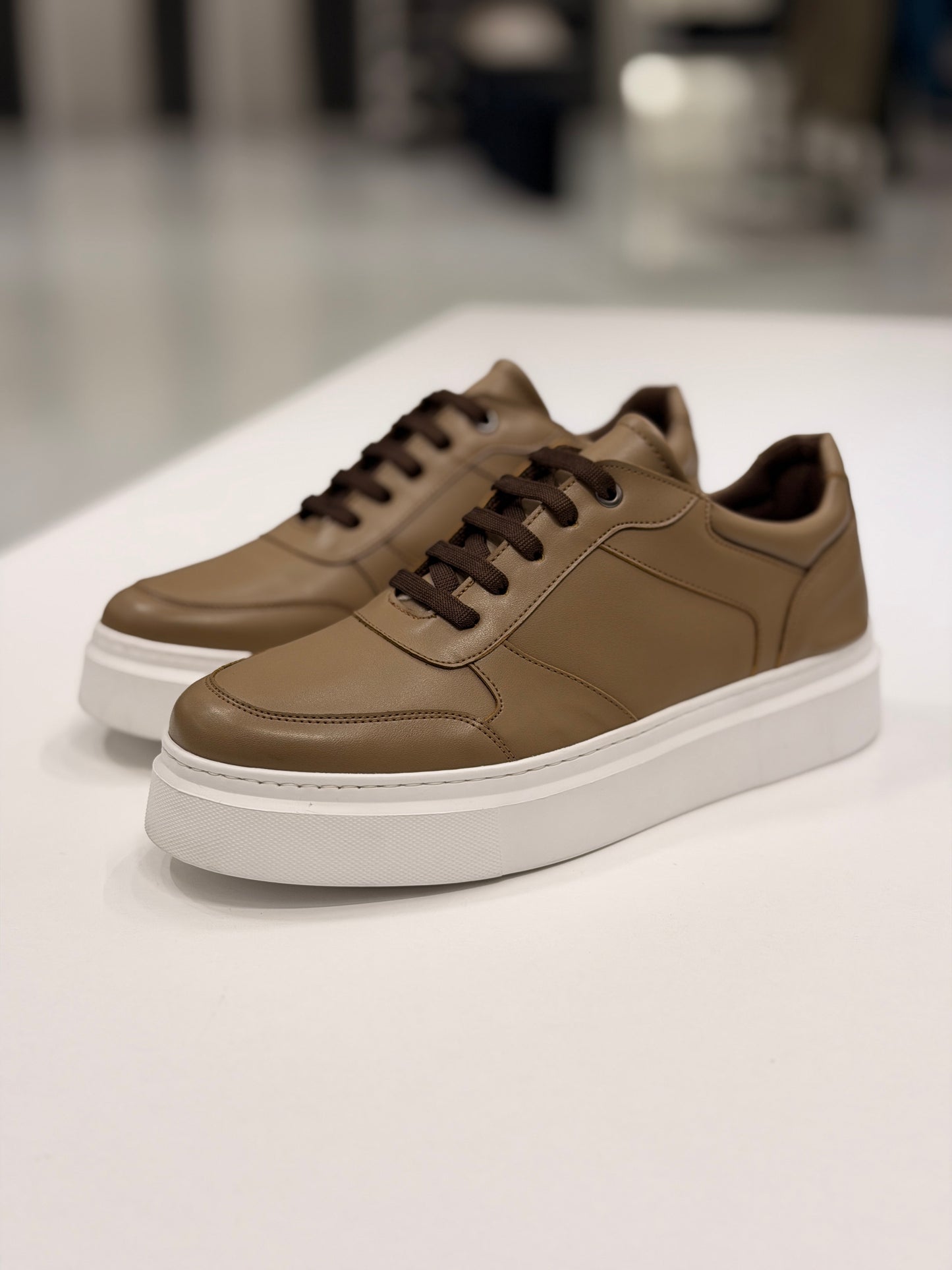 Light Brown Ozero Leather Sneaker With White Sole