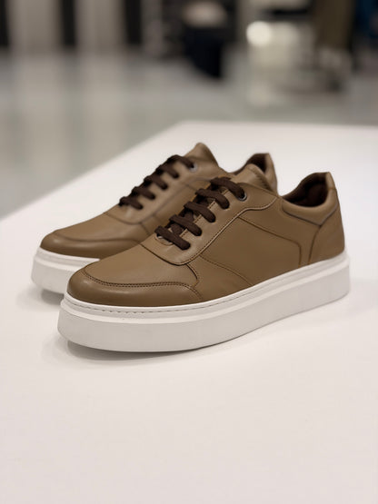 Light Brown Ozero Leather Sneaker With White Sole