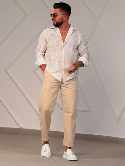 White Beige Washed Shirt