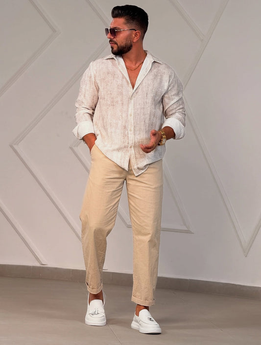 White Beige Washed Shirt