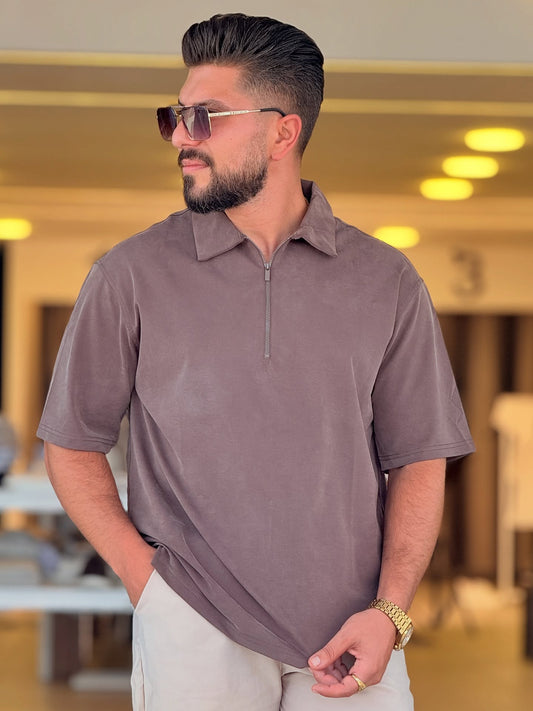 Brown Half Zip Polo