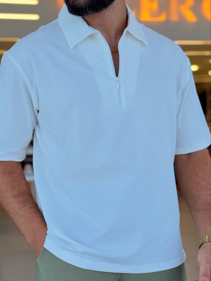 White Half Zip Polo