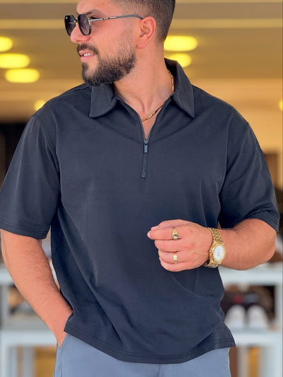 Black Half Zip Polo