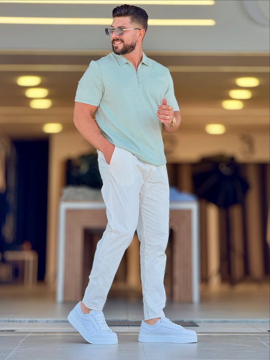 Light Green Half Zip Polo