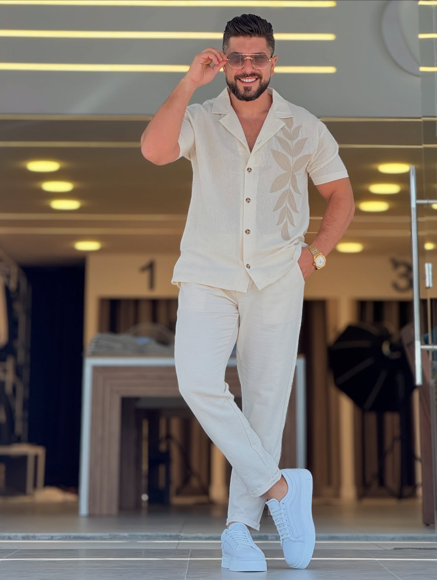Light Beige Shirt With Floral Pattern