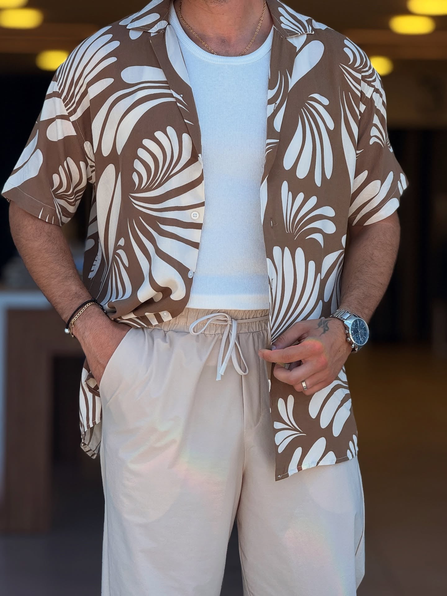 Brown & White Floral Shirt