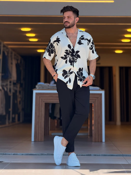 White & Black Floral Shirt