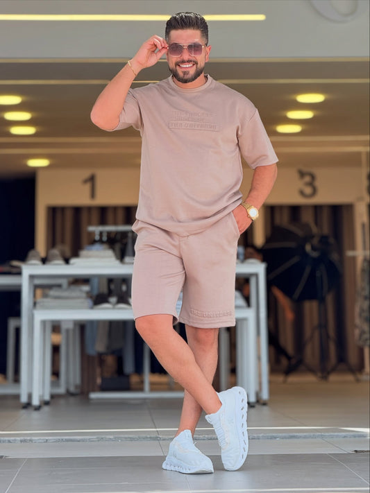 T-Shirt & Short Set In Beige