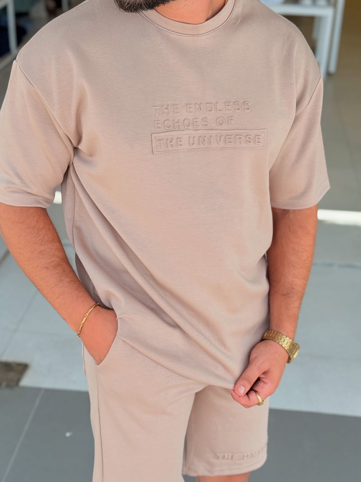 T-Shirt & Short Set In Beige