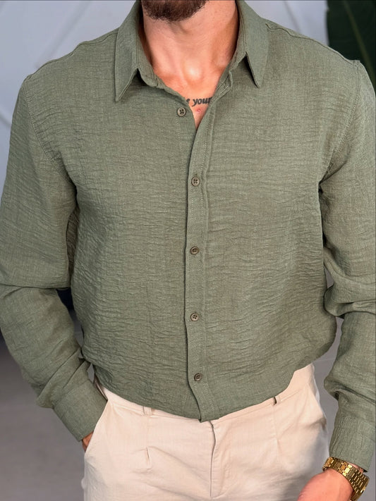 Olive Green Linen Shirt