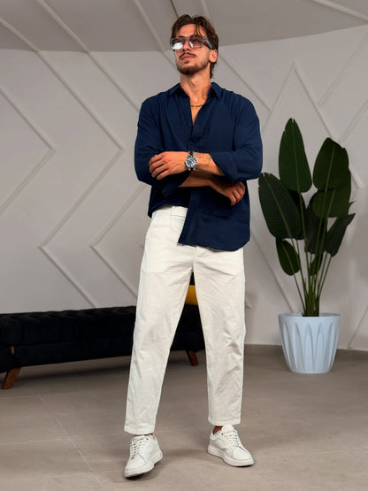 Navy Blue Linen Shirt