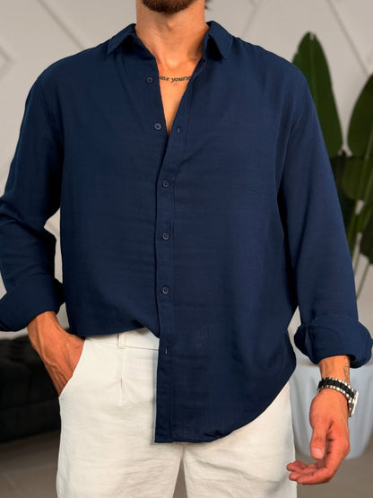Navy Blue Linen Shirt