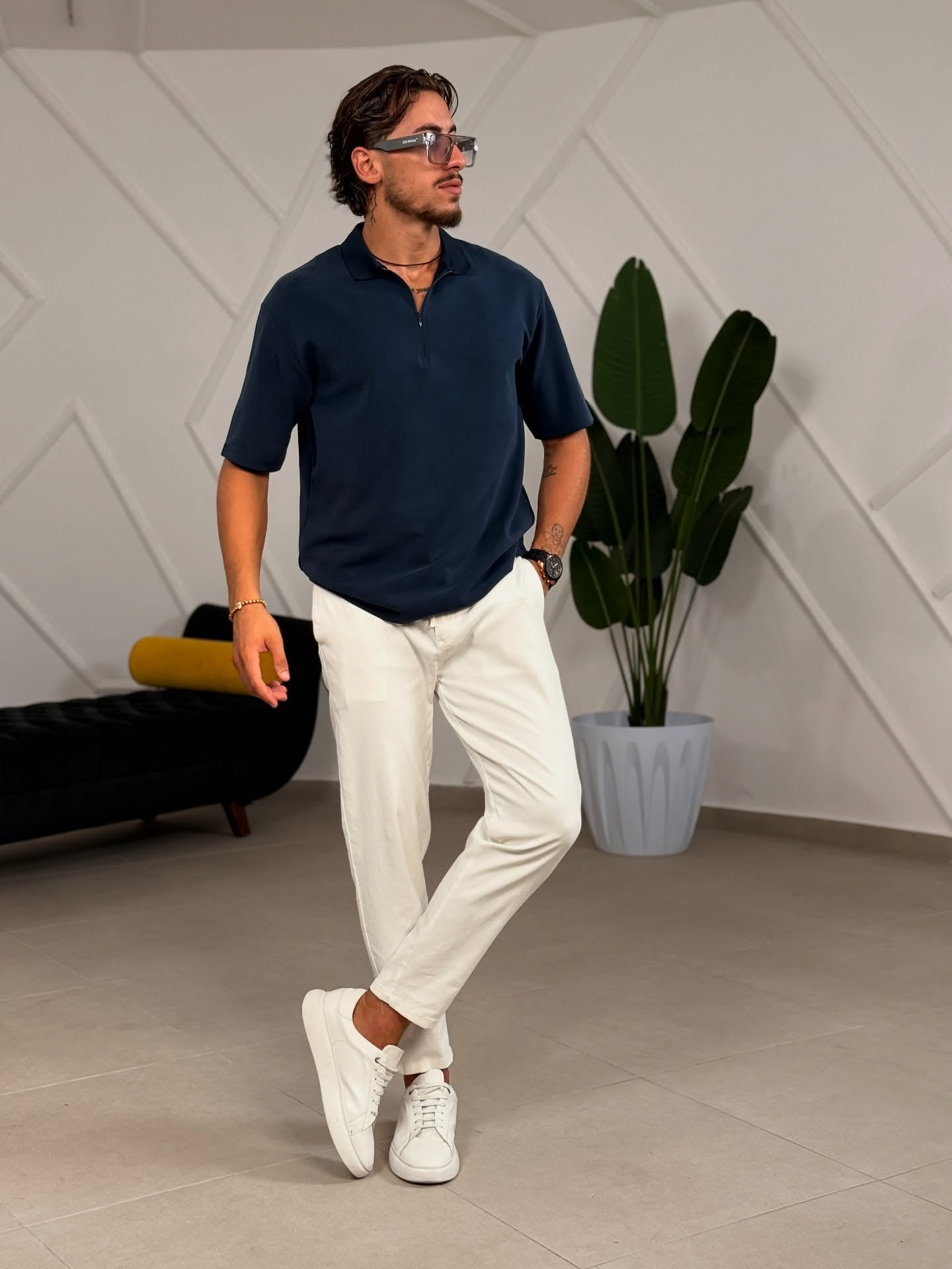 Navy Blue Half Zip Polo