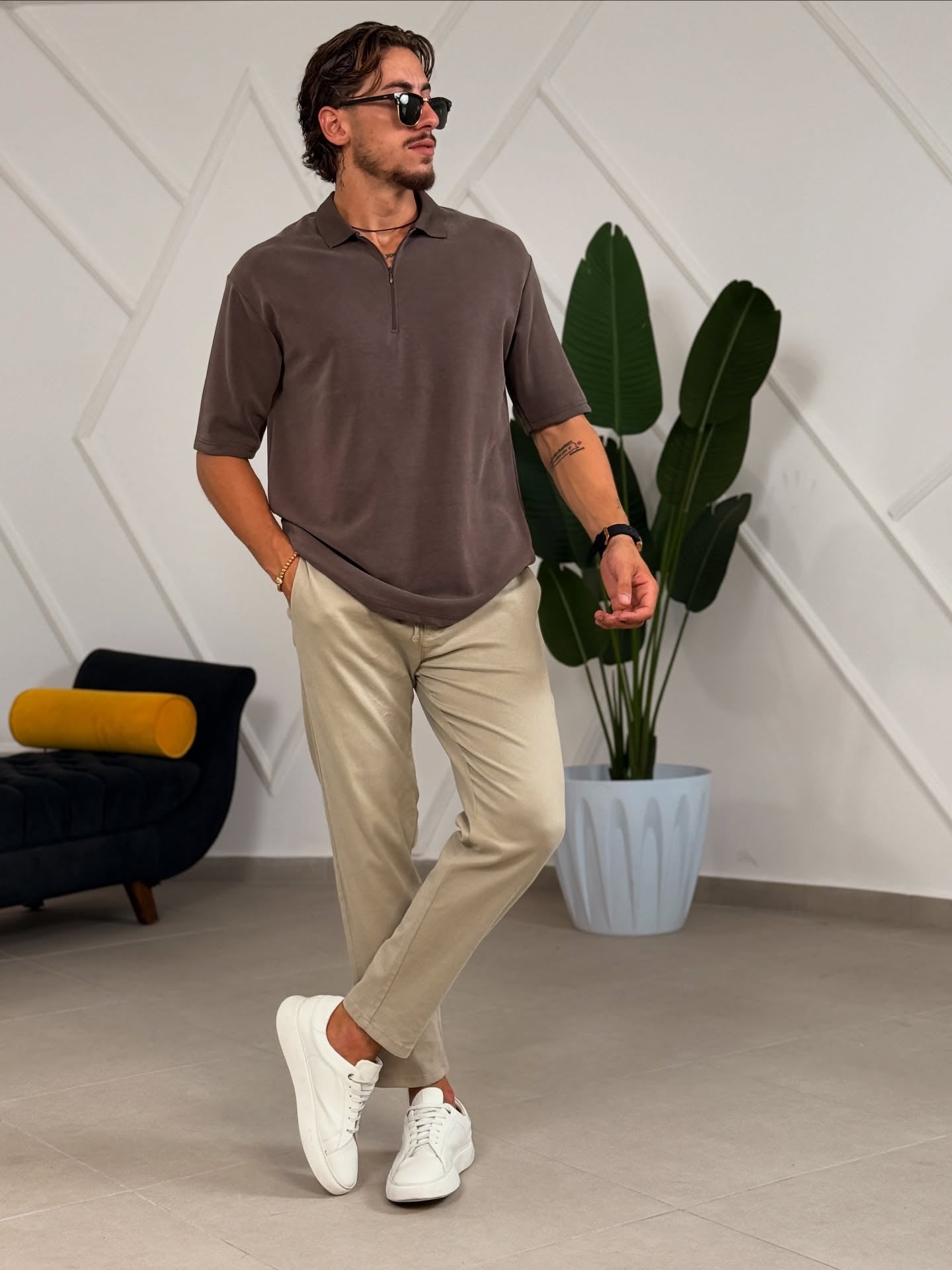 Brown Half Zip Polo