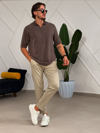 Brown Half Zip Polo