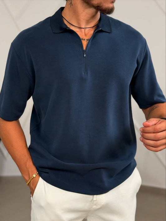 Navy Blue Half Zip Polo