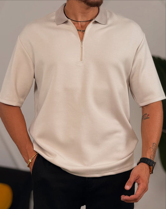 Beige Half Zip Polo
