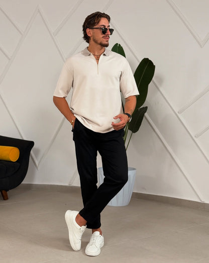 Beige Half Zip Polo