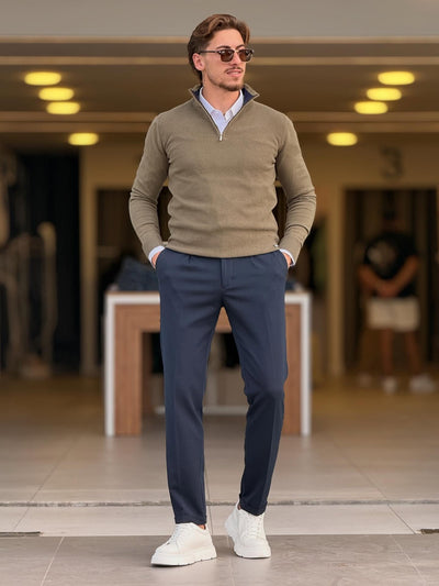 Olive Grenn Quarter Zip High Neck Top