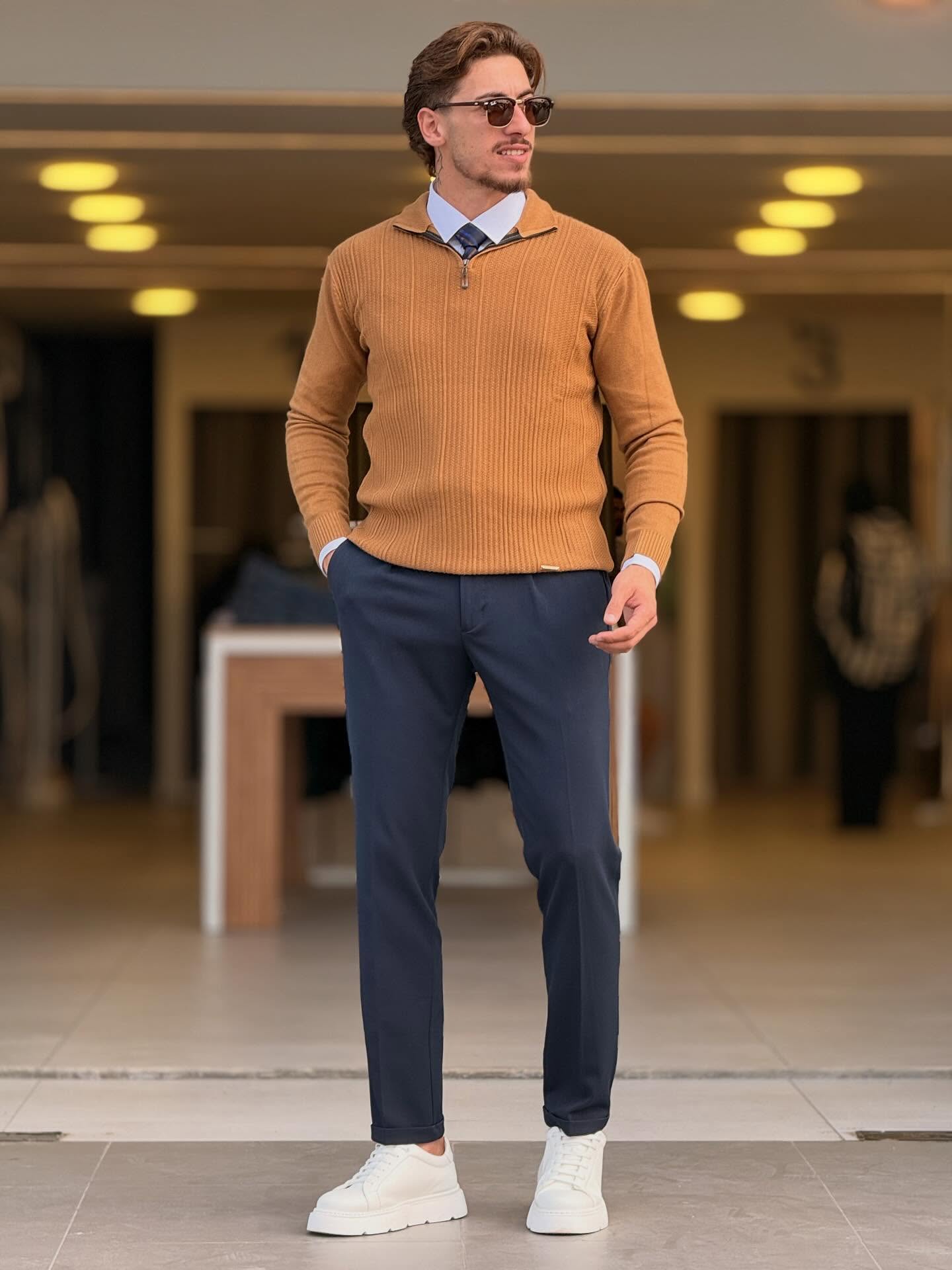 Orange Quarter Zip High Neck Top