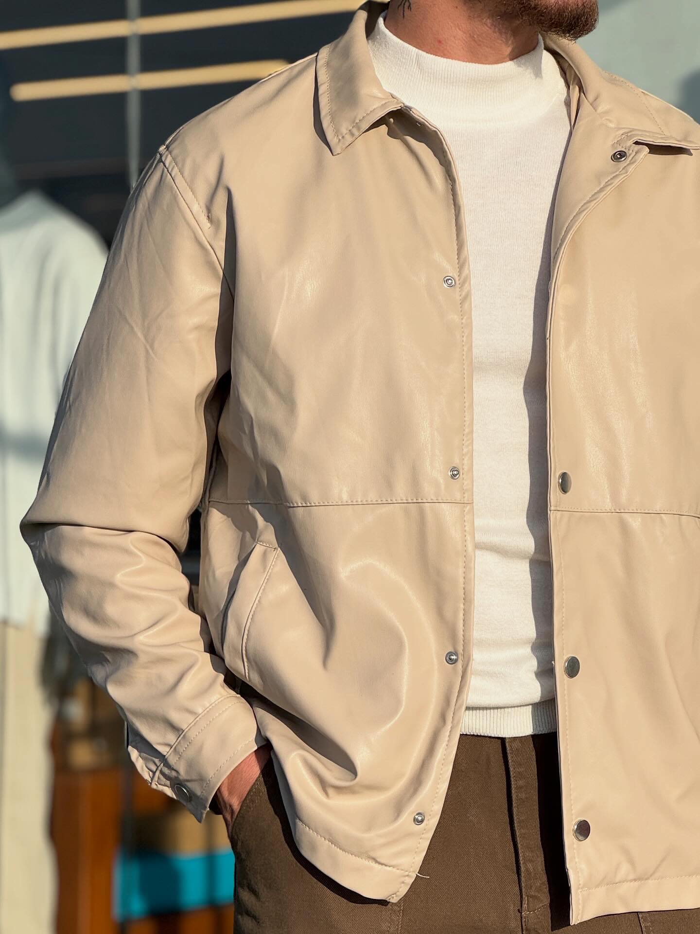 Beige Leather Jacket