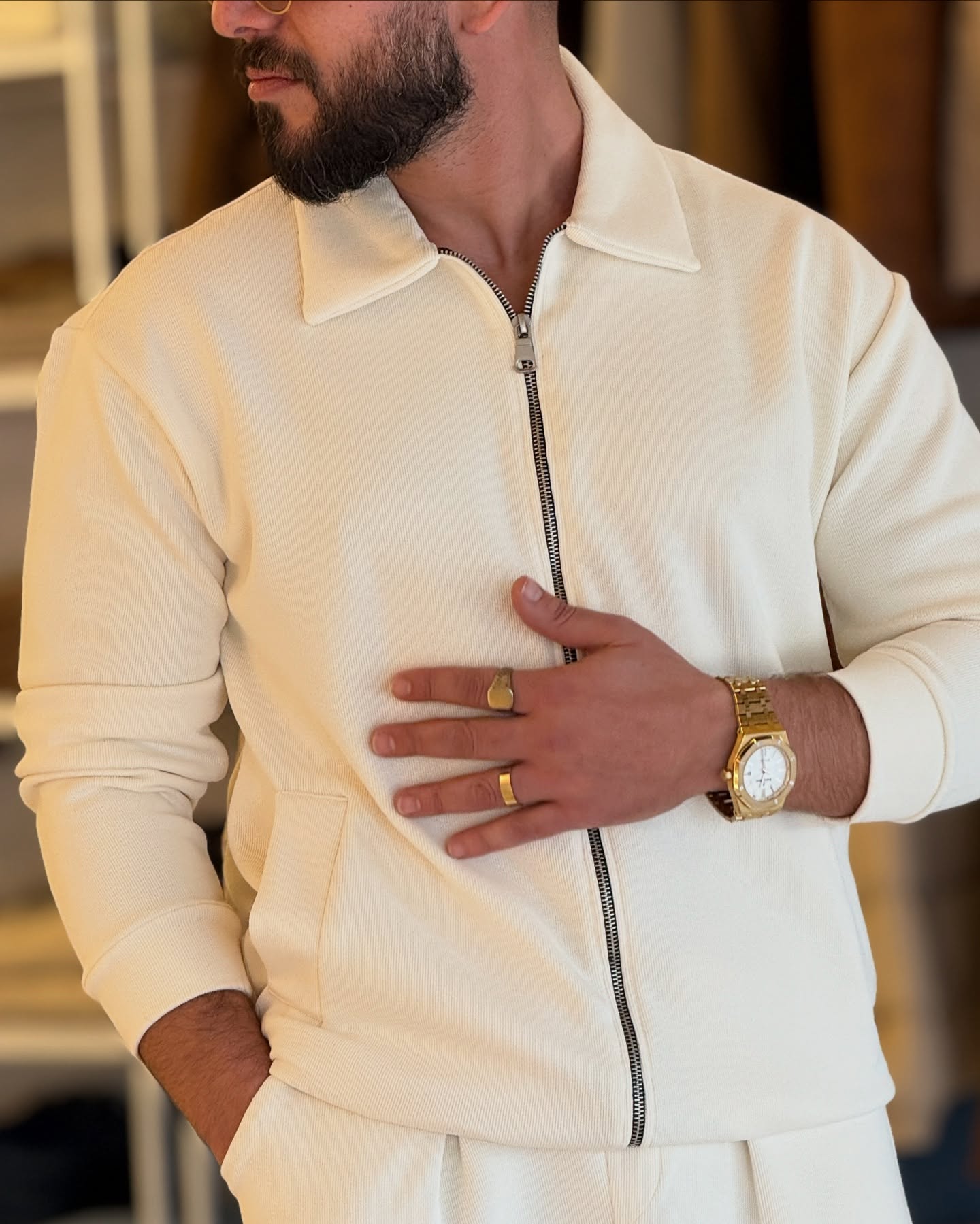 White Full Zip Set