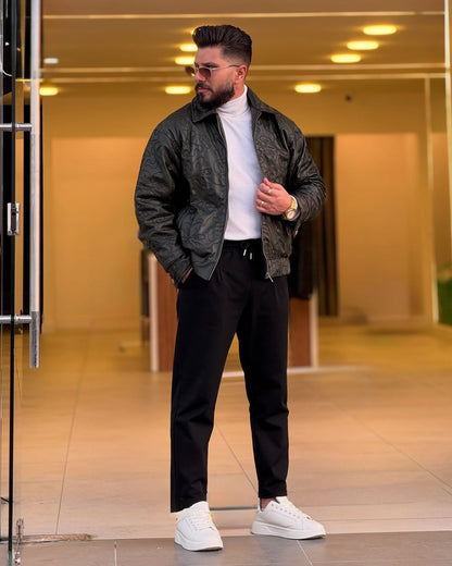 Patterned Grey Leather Jacket