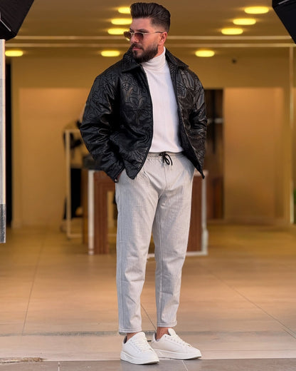 Patterned Black Leather Jacket