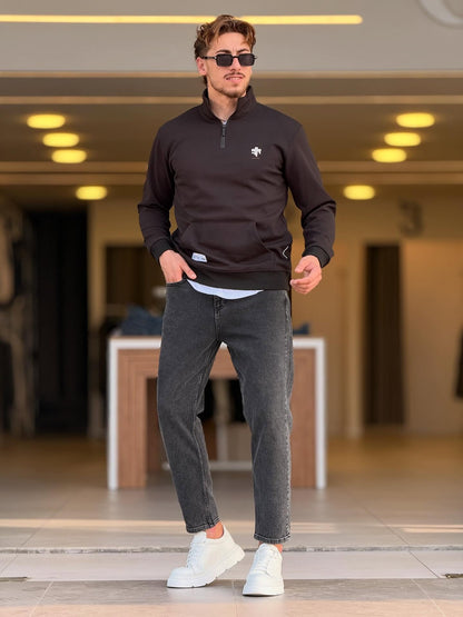 Black Quarter Zip High Neck Top