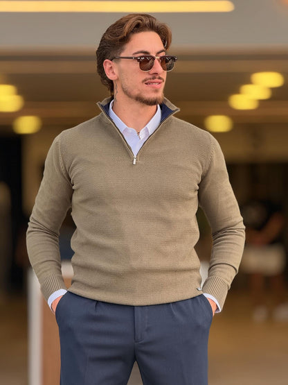 Olive Grenn Quarter Zip High Neck Top