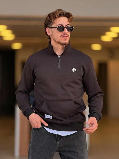 Black Quarter Zip High Neck Top