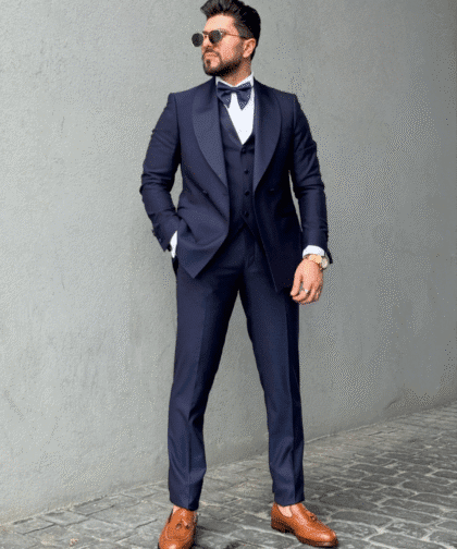 Navy Blue Tuxedo Col Chale Suit