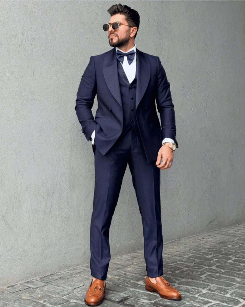 Navy Blue Tuxedo Col Chale Suit