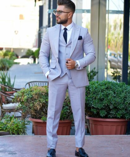Light Gray Peak Lapel Suit