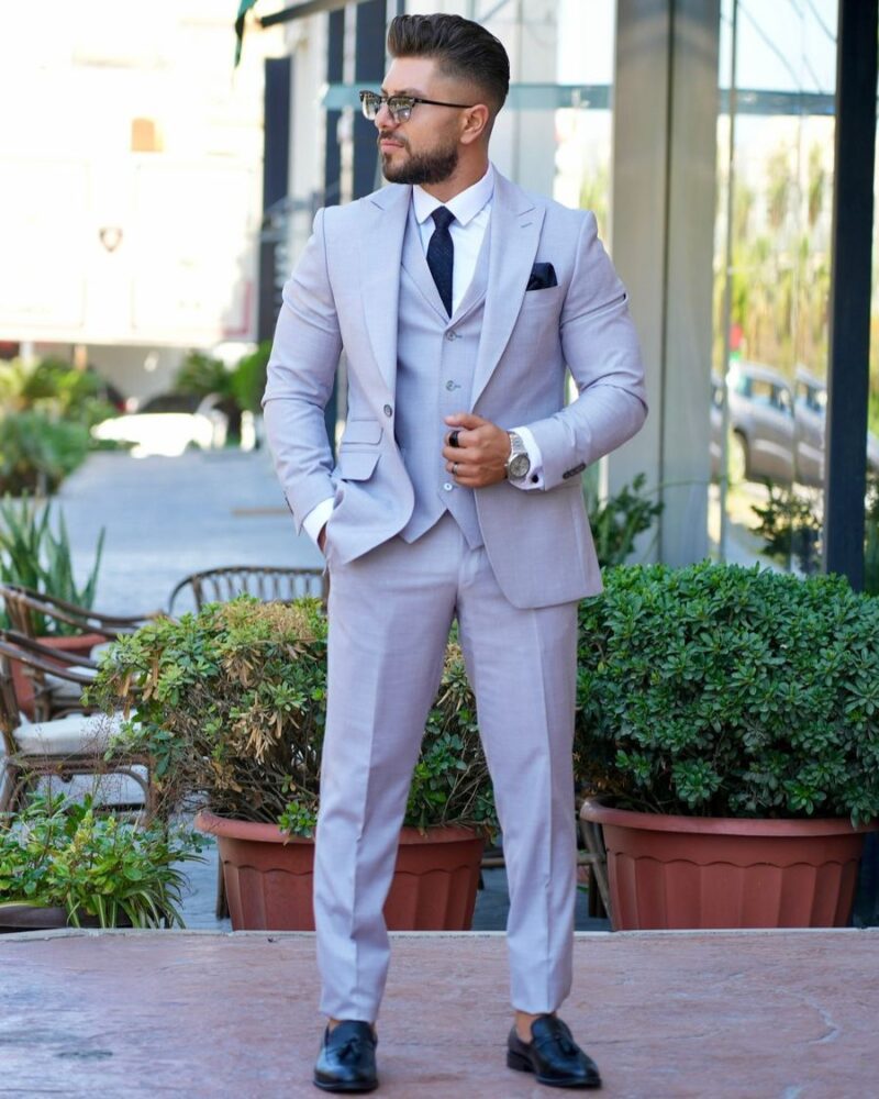 Light Gray Peak Lapel Suit