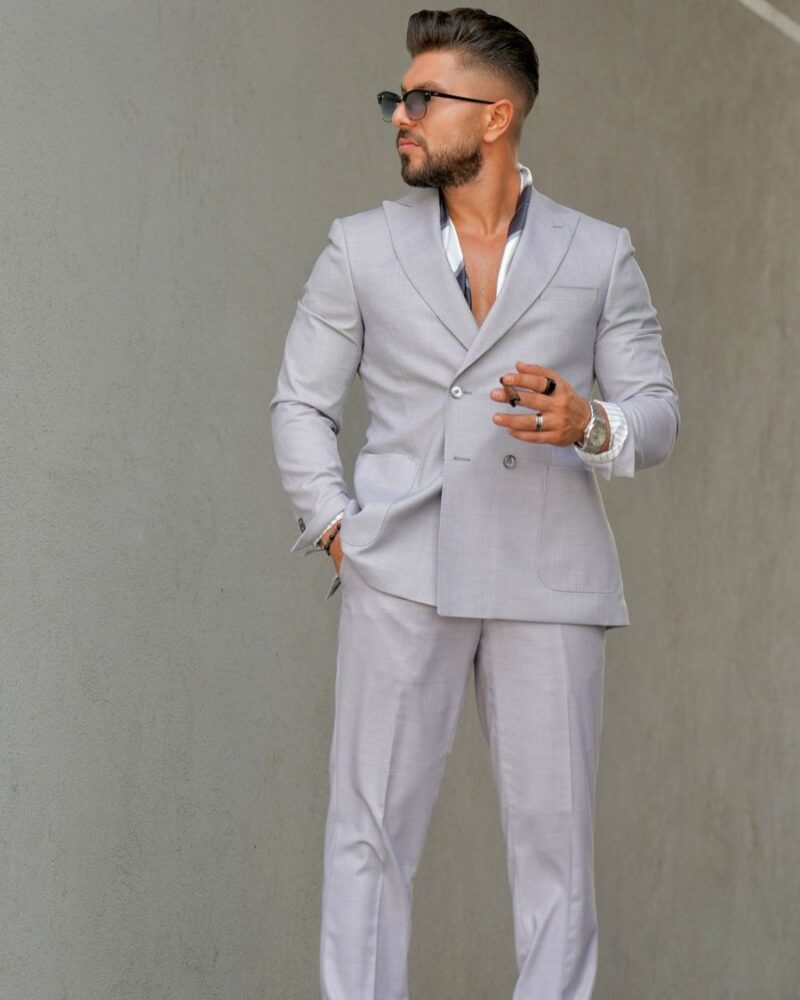 Light Gray Peak Lapel Suit
