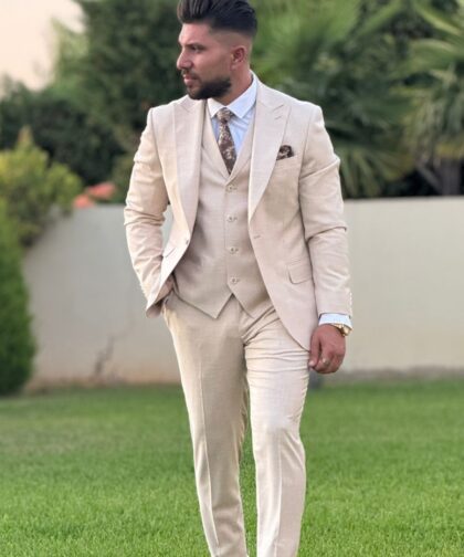 Light Beige Peak Lapel Suit