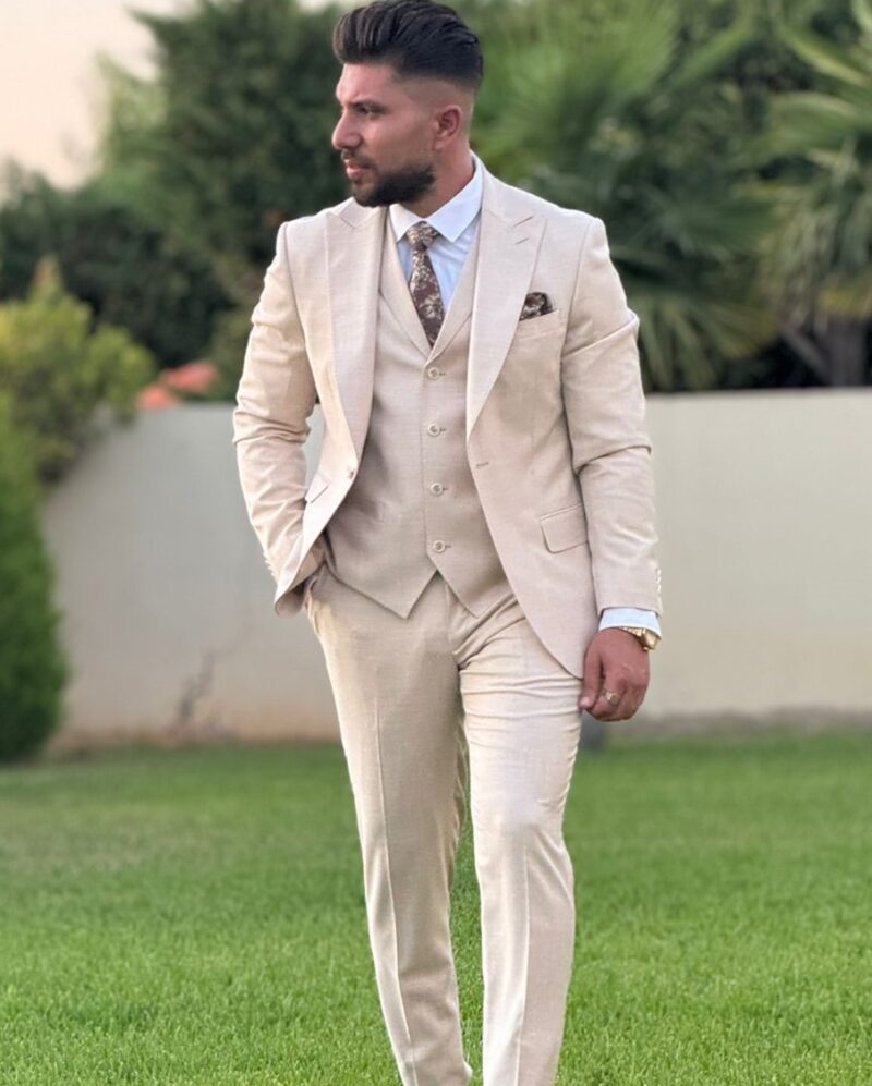 Light Beige Peak Lapel Suit