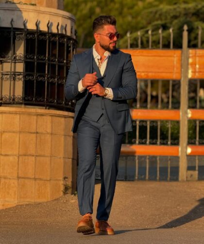 Navy Blue Peak Lapel Suit