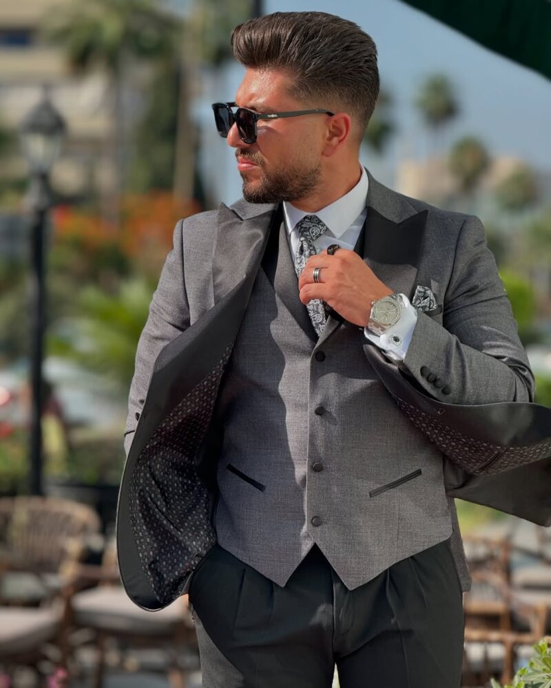 Gray Tuxedo Peak Lapel Suit - Image 2