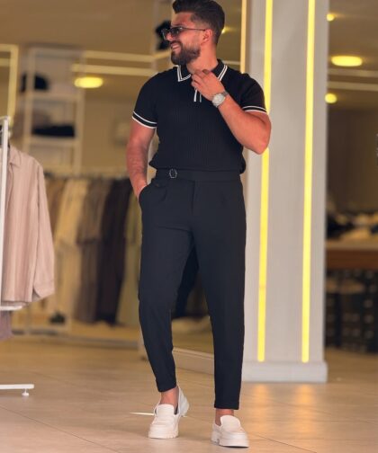 Black with White Polo Neck