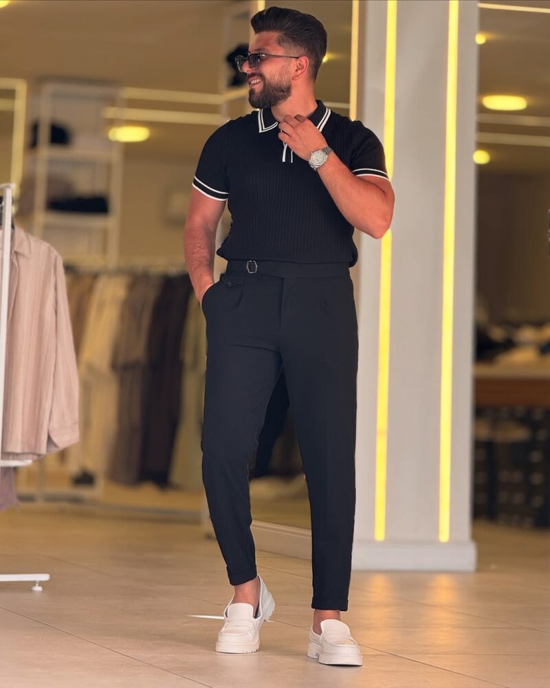 Black with White Polo Neck