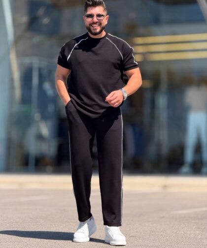 Black Cotton Round Neck Set