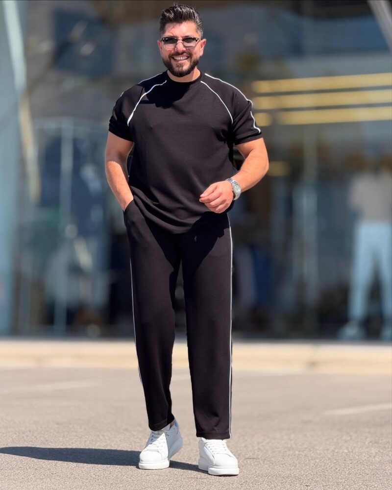 Black Cotton Round Neck Set